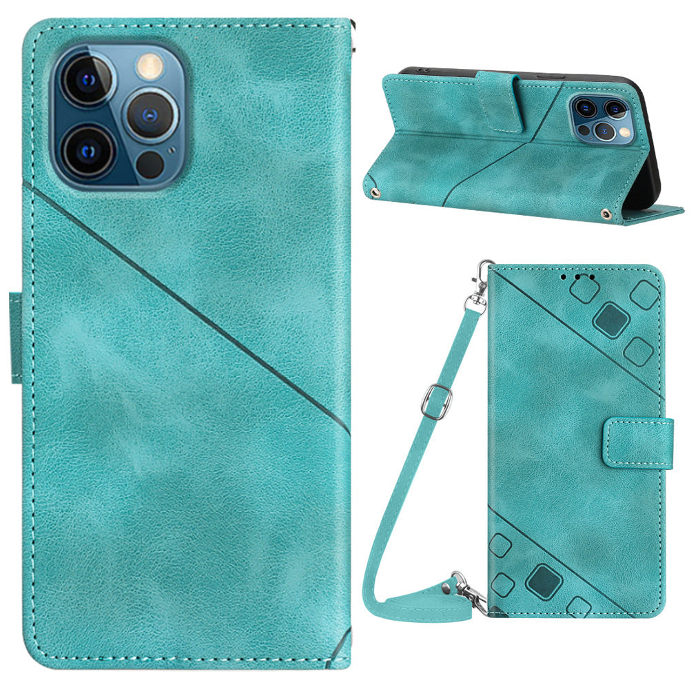 PT005 YB Imprinting Series-7 Leather Phone Case for iPhone 12 Pro Max Imprinted Lines Wallet Stand Cover with Shoulder Strap PT005 YB Imprinting Series-7 Leather Phone Case for iPhone 12 Pro Max Imprinted Lines Wallet Stand Cover with Shoulder Strap
